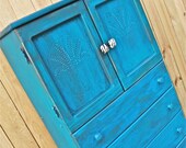 Bondi Blue Vintage Chest/ Brown Glaze /Bedroom Furniture/ Dresser/ TV Stand/ Storage/ Distressed
