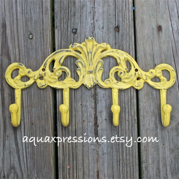 Bright Yellow Wall Hook /Metal /Shabby Chic by AquaXpressions