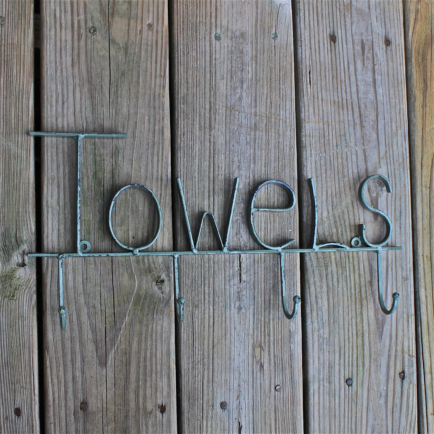 TOWELS Wall Hook/ Turquoise/ Bath, Beach Towel, Robe Hanger/ Shabby Chic/ Bathroom, Pool House Fixture/