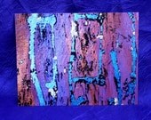 Postcard Note Card Print Of Ruins, Abstract Acrylic And Gold Leaf Painting Purple and Blue