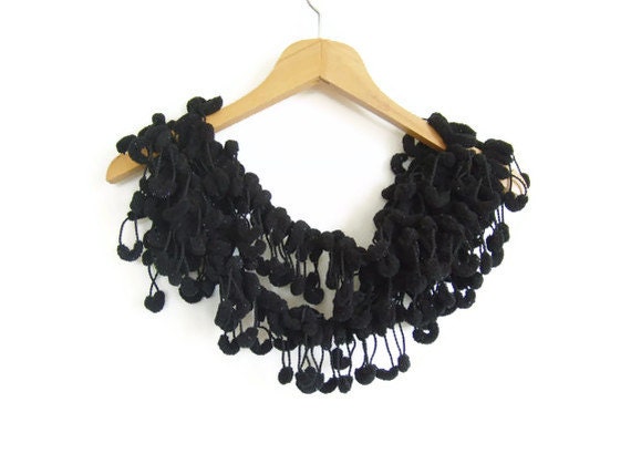 Handmade Crochet Pompom Scarf in Black Colour ,  Mother's day
