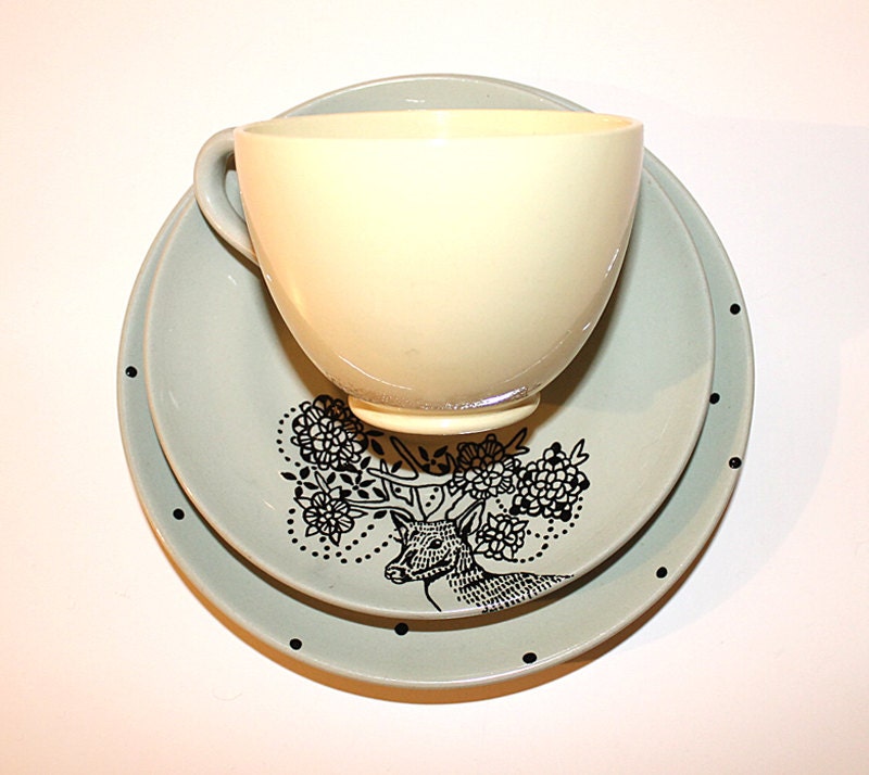 Decorated Stag tea trio