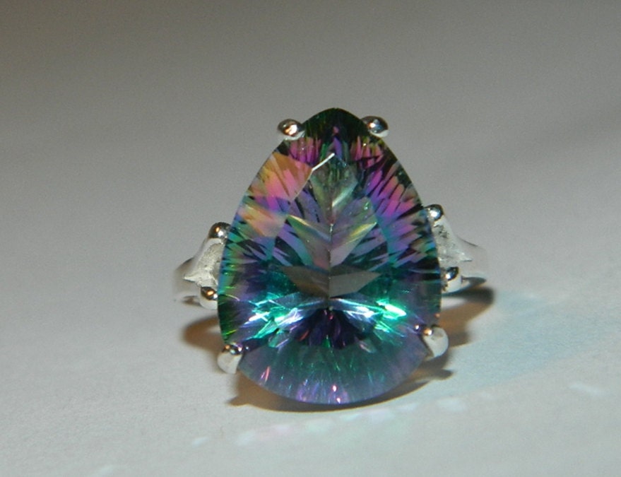 Mystic topaz ring pear shape rainbow