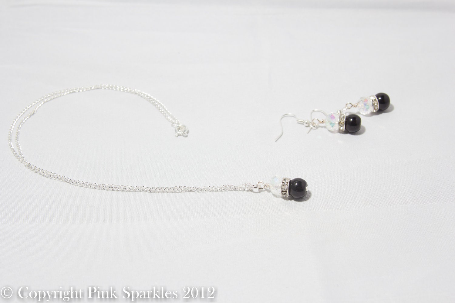 Black Pearl and Crystal Jewellery Set, Necklace and Earrings