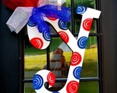 Patriotic Door Hanger, Initial, 4th of July Wreath, 29 INCHES TALL, Any Initials