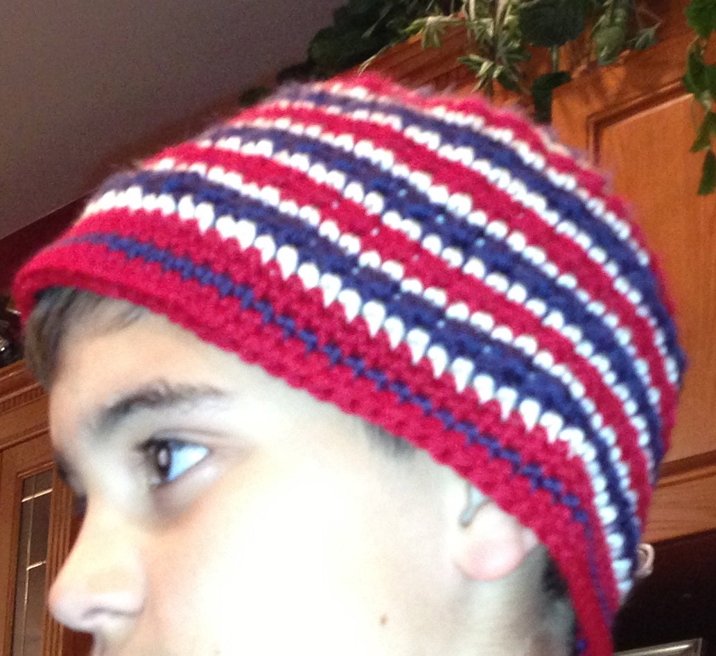 Beanie Hat Crocheted Blue with Textured Stitch Boys Girls Teens