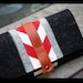 Merino wool felt Iphone trifold wallet - grey combination and red chevron accent