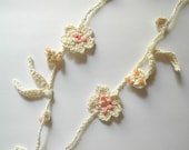 White cotton crochet lariat necklace with beads