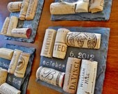 Customizable Stamped Slate Wine Cork Coasters (Set of 4) Christmas, Wedding, Engagement, Anniversary
