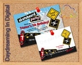 Skateboard Birthday Invite & Thank You card set 5x7 Custom Personalized Digital Card