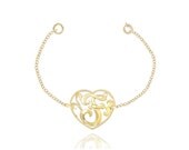 Designer Heart Initial Bracelet 1" (Order Any Initials) - Sterling Silver with 24k Gold Overlay