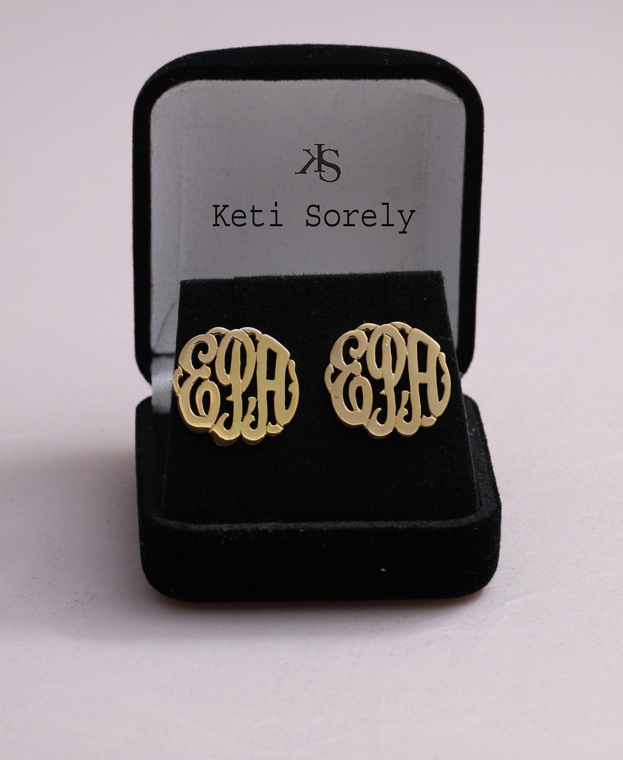 Personalized Handmade Monogram Initials Earrings (order any name) - Sterling Silver with Yellow, Rose or White Gold