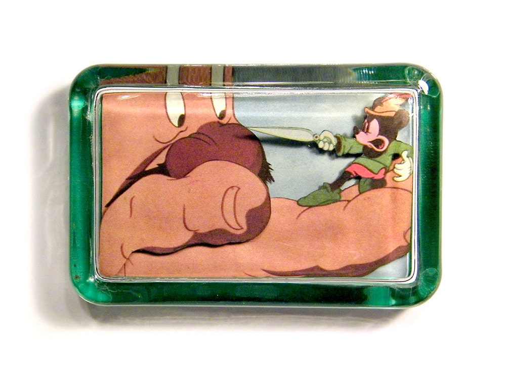 Mickey Mouse and the Giant 3D paperweight- Brave Little Tailor by Walt Disney Glass Dimensional