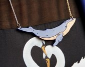 Humpback Whale in Perspex and Wood, Laser Cut Acrylic and Cherry Wood Animal Necklace.
