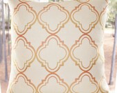 Decorative Designer Pillow - 22 x 22 Ivory Orange Yellow Cream Moroccan Geometric Pillow Cover - Throw Pillow