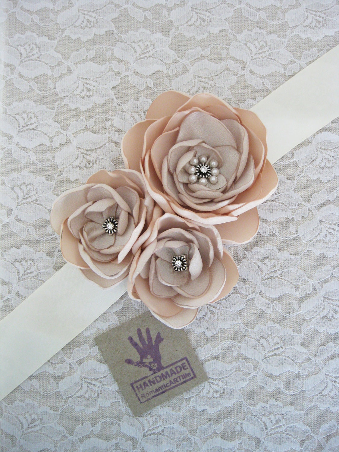 Bridal Gown Sash Belt. Wedding Gown Dress Sash. Blush Champagne Cream Bridal Sash belt. Bridal Accessory. Wedding Accessory - RomanticARTlife