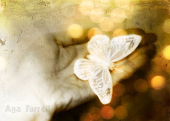 Butterfly Print, Sparkly Butterfly - Celestial Art Print, Sparkly Lights, Bokeh Photography, White Gold Lights, Night Lights, 8x12
