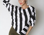 winter shirt / women blouse / women top / black and white Stripes Shirt / elegant shirt / casual top / office wear / Geometric Pattern Shir