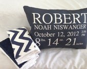 New Baby Gift Set- personalized birth announcement pillow and burp cloth set