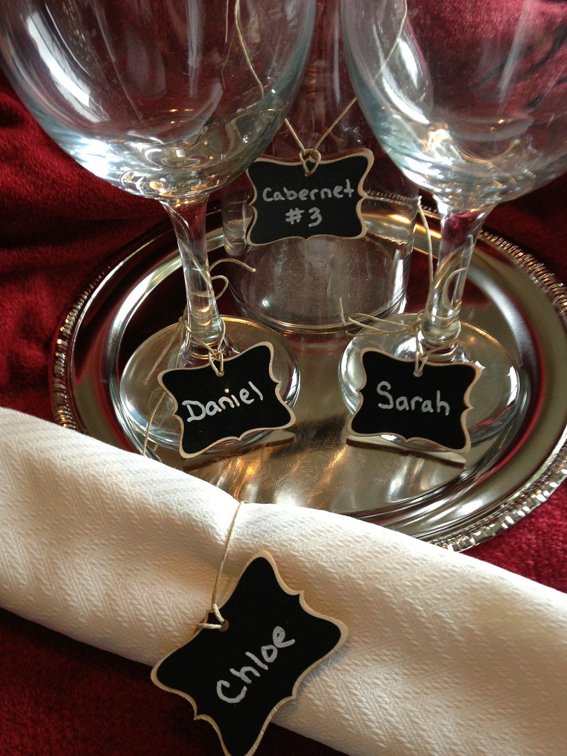 NEW Versatile Mini Chalk Tags - Chalk Ink Pen and 16 elegant rectangle chalkboard tags Wine Charms, Napkin Rings, Gift Tags, Wedding Favor