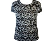 Vintage 90s Grunge Stretch Lace Top - Hipster Black White Daisy Lace Top - Floral Stretch Shirt...Size Small - Medium. Mega Cute.