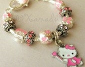 Pink Hello Kitty Fairy Princess European Charm Bracelet - Small Girl, Kid, Child Sizes Available