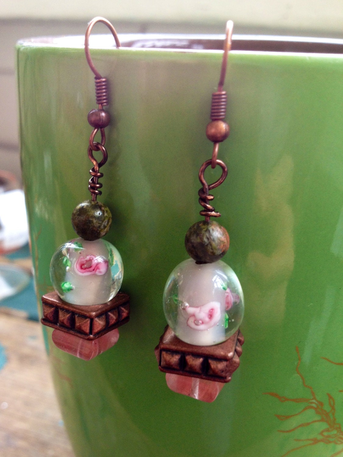 Steampunk.Earrings Victorian Rose Beaded Earrings