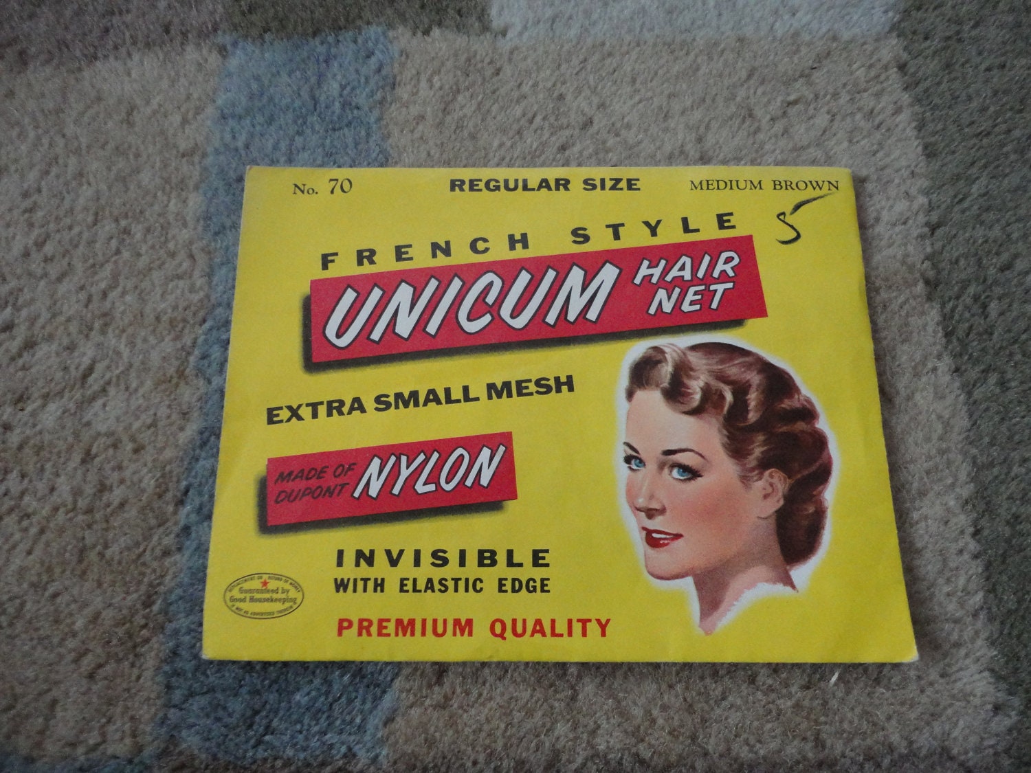 Vintage French Style Unicum Hair Net No. 70  Regular Size Medium Brown Original Package