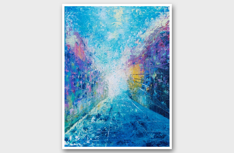 Abstract Blue art Modern minimalist painting reproduction Megacity. Home decor city painting print A3 12x16 print