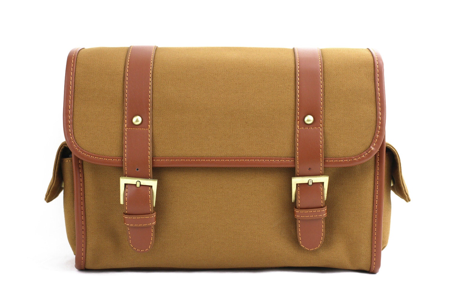 C106 Brown Canvas Camera Bag w/ Shoulder Strap
