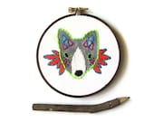Fox Hand Embroidery Hoop Art : Princess Warrior Fox Embroidered Hoop (with MountRoyalMint) - Gray Orange Woodland Autumn Home Decor