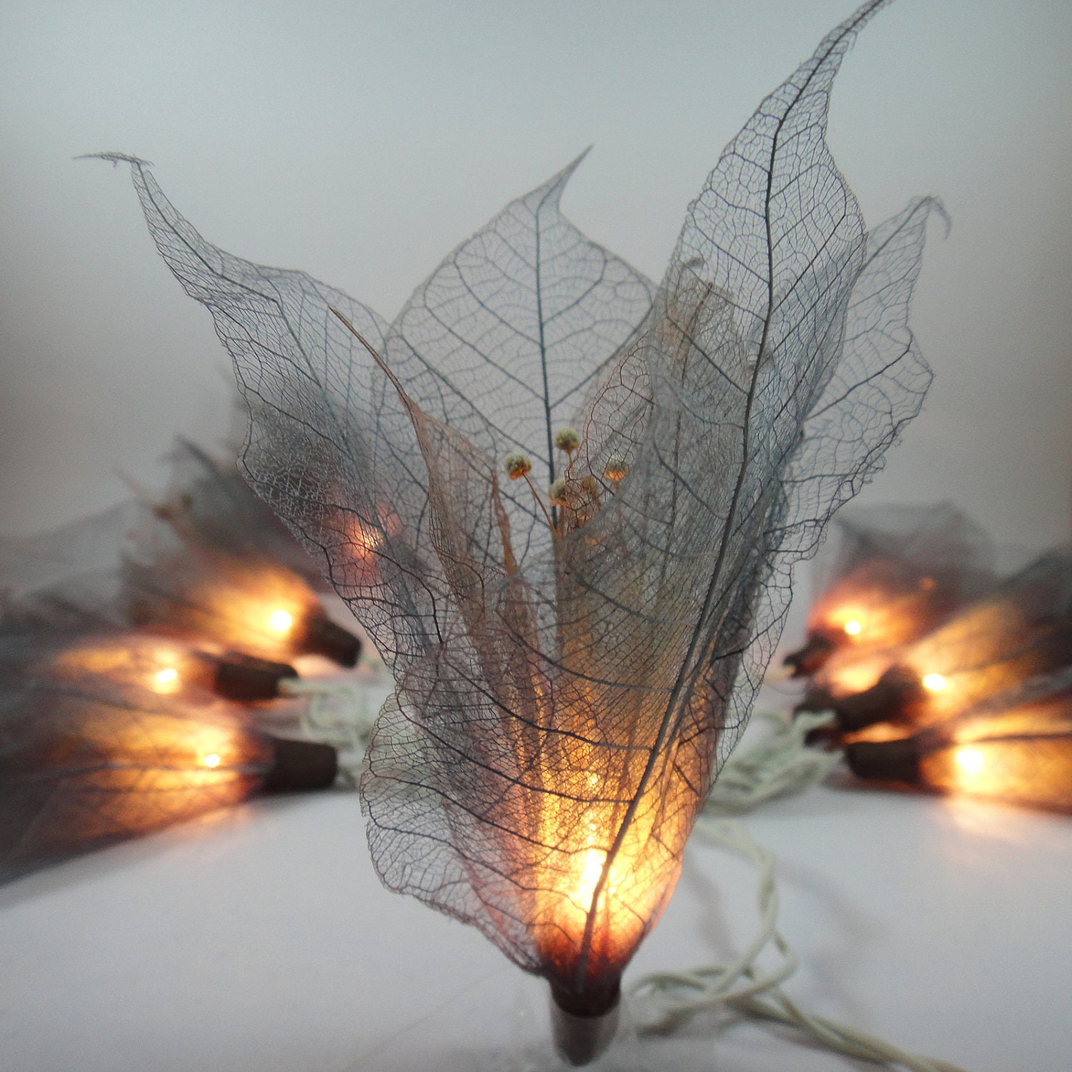 20 Dark Gray Color Bodhi Leave Special With Pollen Flower Fairy Lights String 3.5M Home Accent Floral Decor