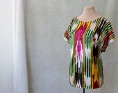ikat blouse ikat tunic ethnic top silk ikat clothing tribal Uzbek traditional bold ballet neckline yellow green black white split