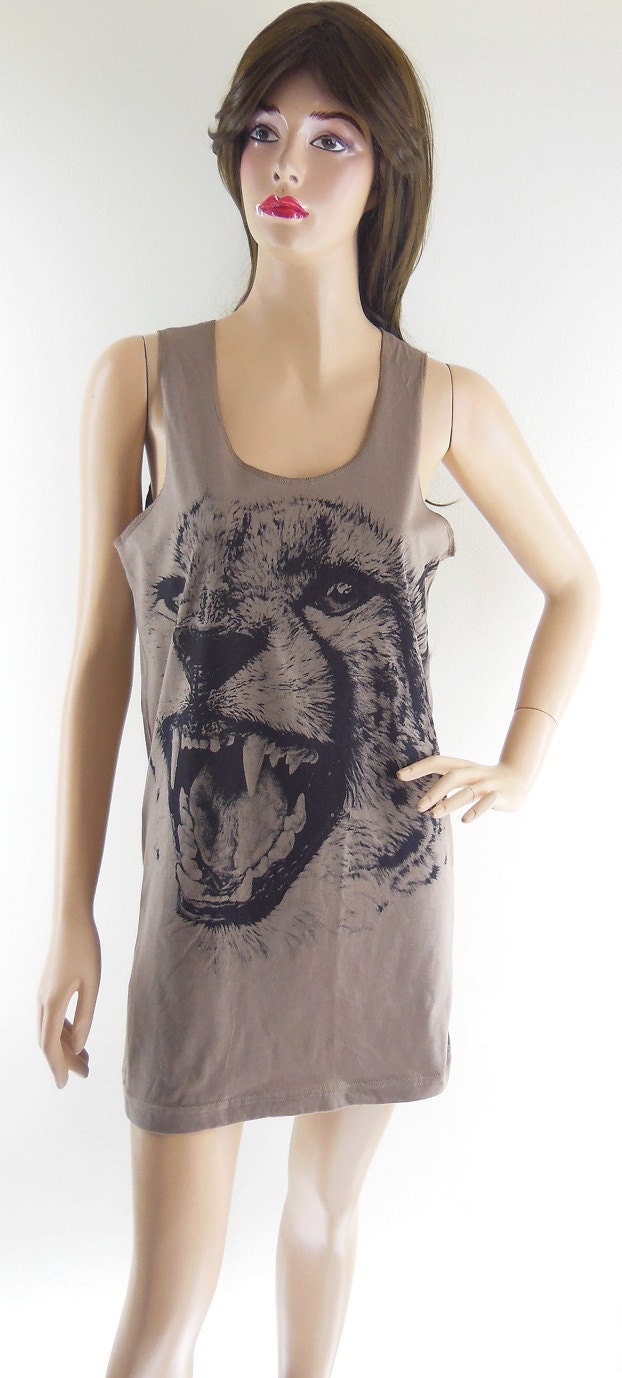 Cheetah Animal Style Tiger Tank Top Brown T-Shirt Screen Print Size M