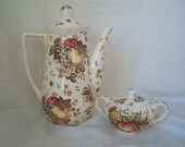 Lot vintage Nasco Japan  "Fruit Festival" coffee pot and Tropicana" lidded sugar bowl