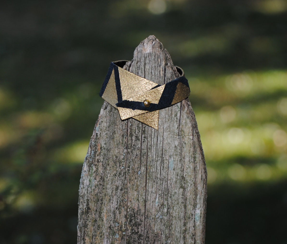 Gold geometric leather cuff