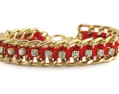Red Woven Chain and Rhinestone Bracelet