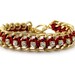 Chain & Rhinestone Bracelet - Dark Burgindy Red and Gold Woven