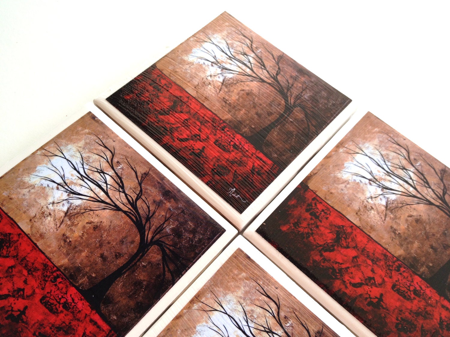 MADART Ceramic Coasters, Abstract Landscape, Lost In The Forest Print, Tile Coaster, Contemporary Artwork, Nature Painting