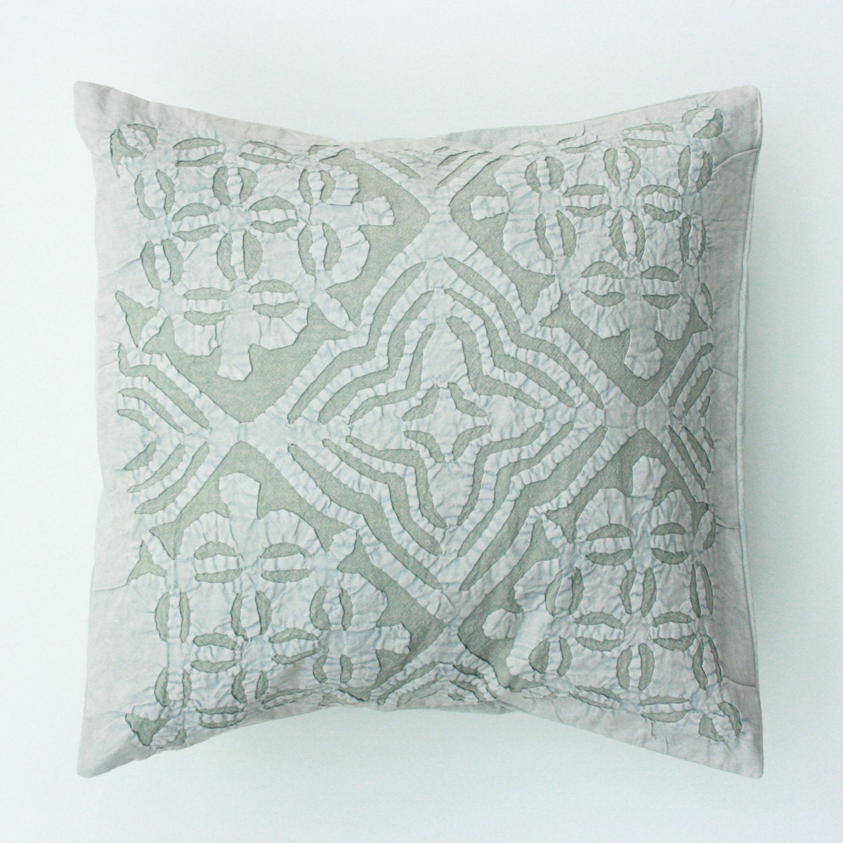 Facebook Giveaway - 16x16 / Organic Beautiful Handmade Applique / Grey Green B / Pillow or Cushion Cover - 25