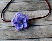 Mini Lavender Flower on a maroon skinny band