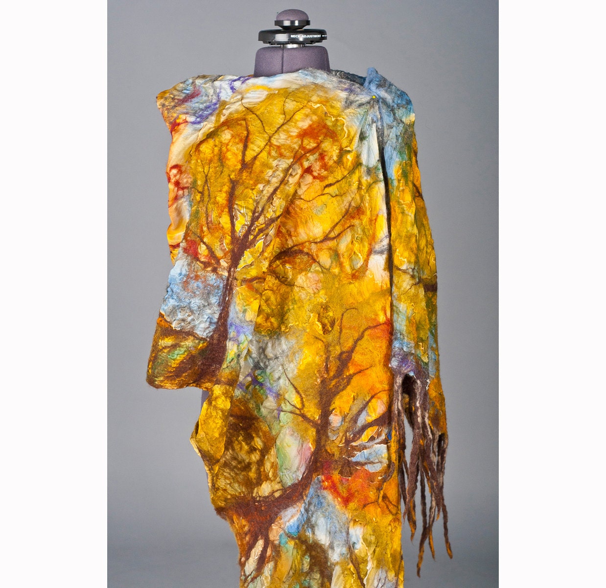 Scarf Shawl Wrap Hand painted silk scarf Nuno Felt Autumn gold