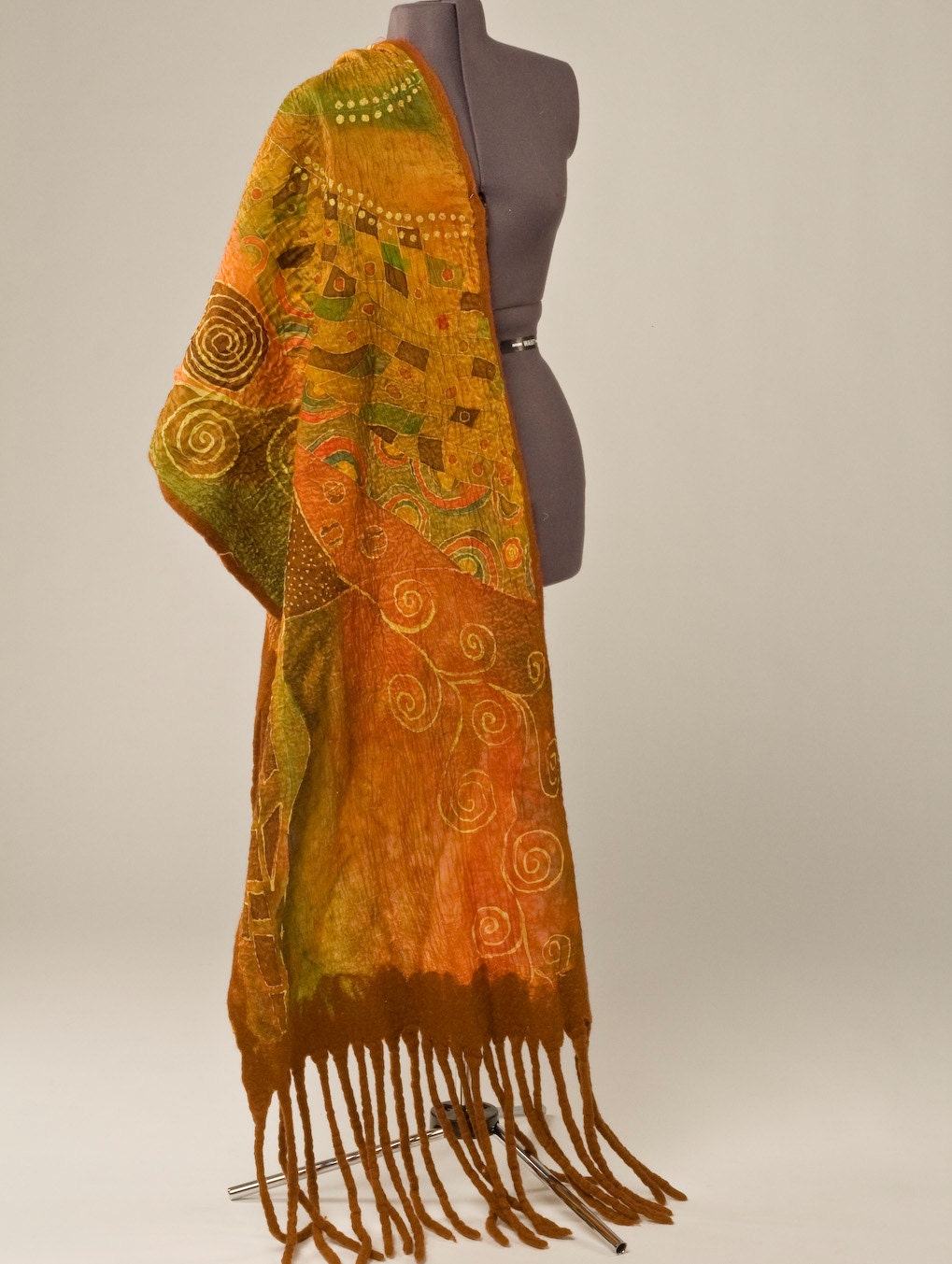 Double-sided silk shawl with hand-painted and Nuno Felt