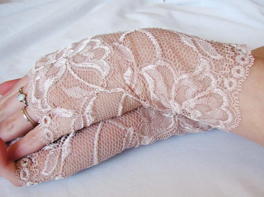Lace Fingerless Gloves: Pale Pink, Nude, Victorian, Blush colored lace gloves, Nude, Sexy, Fetish,Steampunk