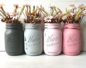 Preppy Pink - Dorm or Office Decor - Painted Mason Jars - Vases - BeachBlues