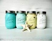 Starfish Seaside Pint - WEDDING and Home Decor - Painted and Distressed Mason Jars - Vase - BeachBlues