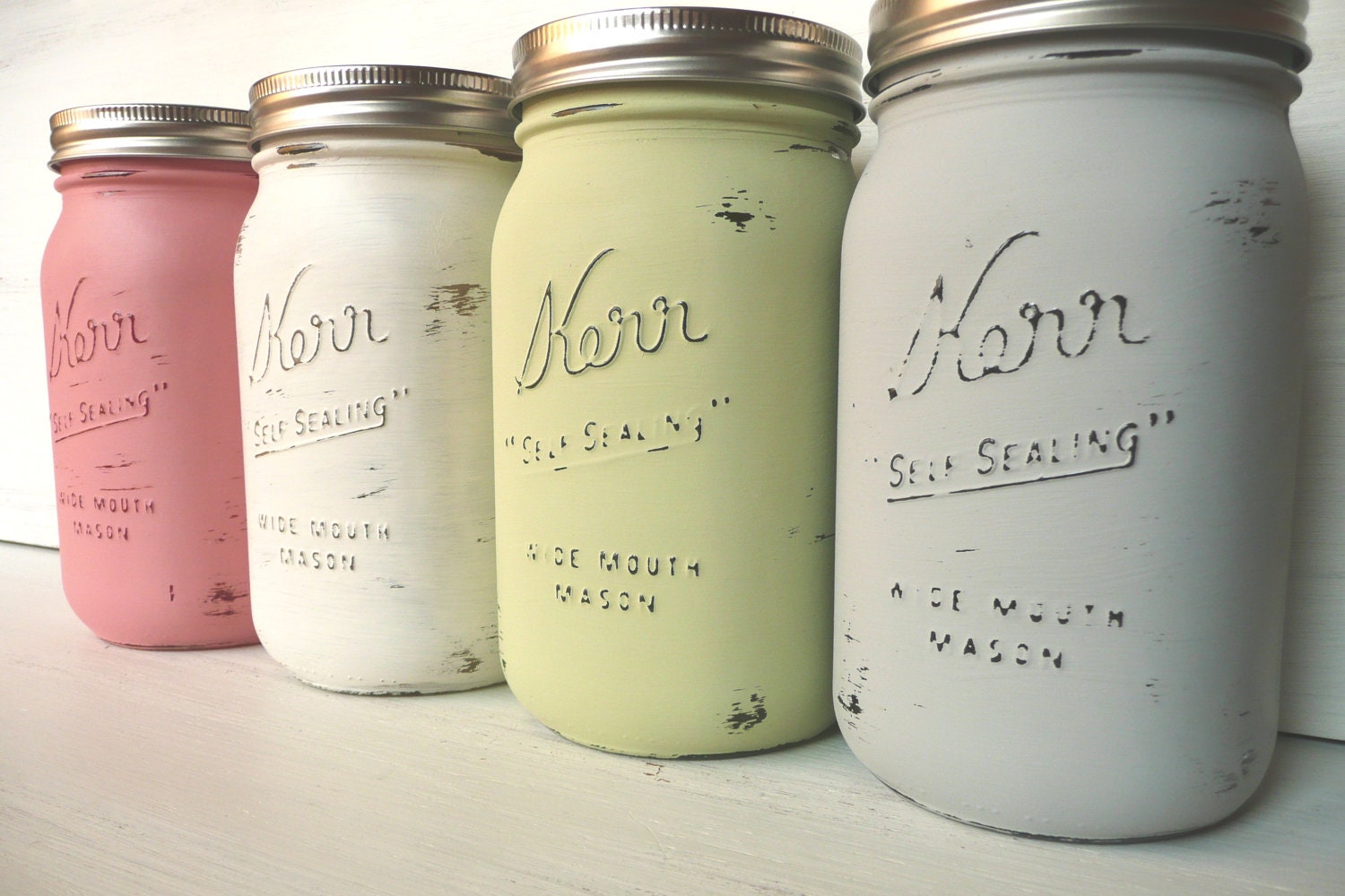 MOXIE - SPRING and Summer WEDDING and Home Decoration - Painted and Distressed  Mason Jars - Vase