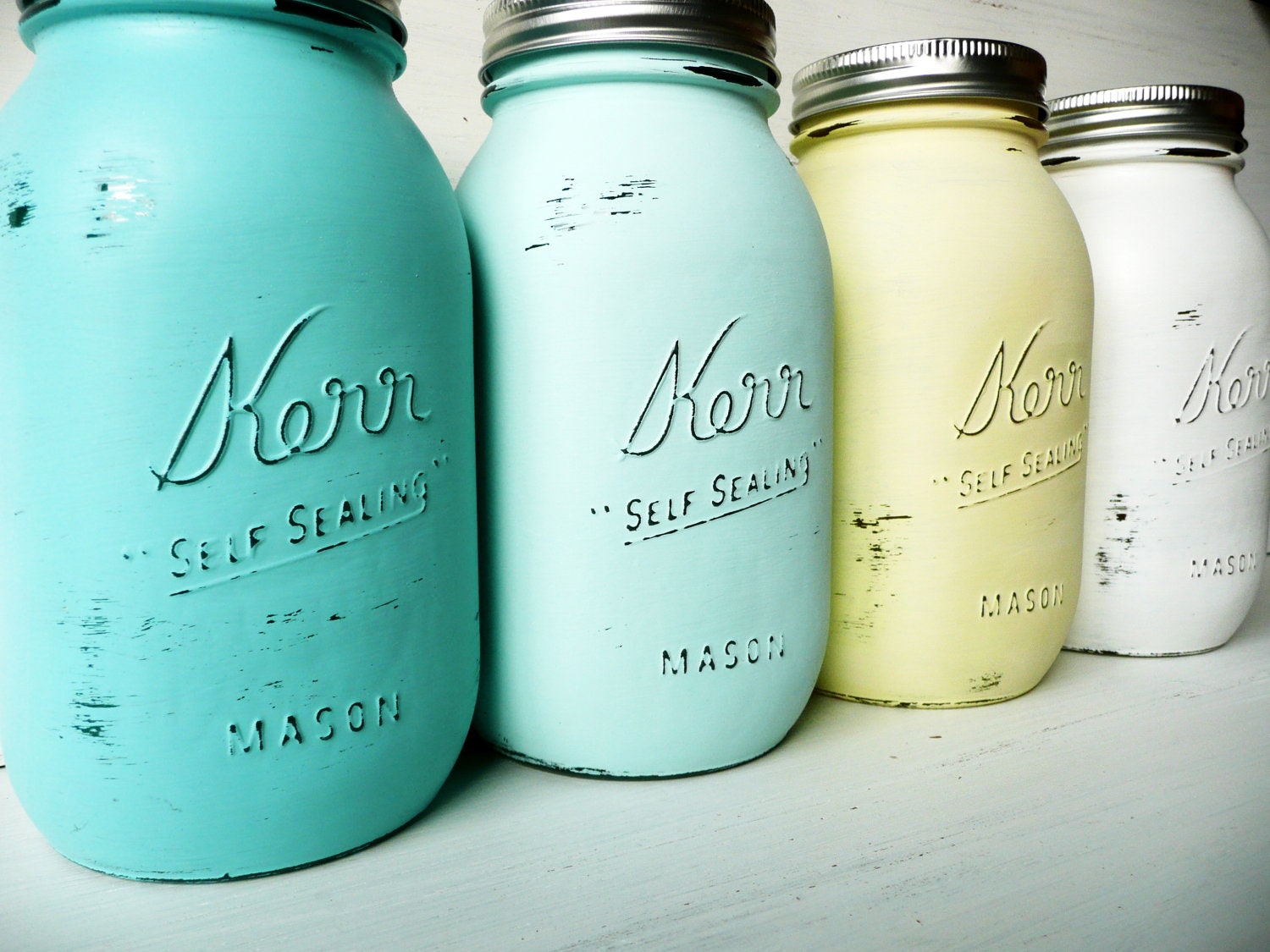 Seaside - SUMMER WEDDING and Home Decor - Painted Mason Jars - Vase