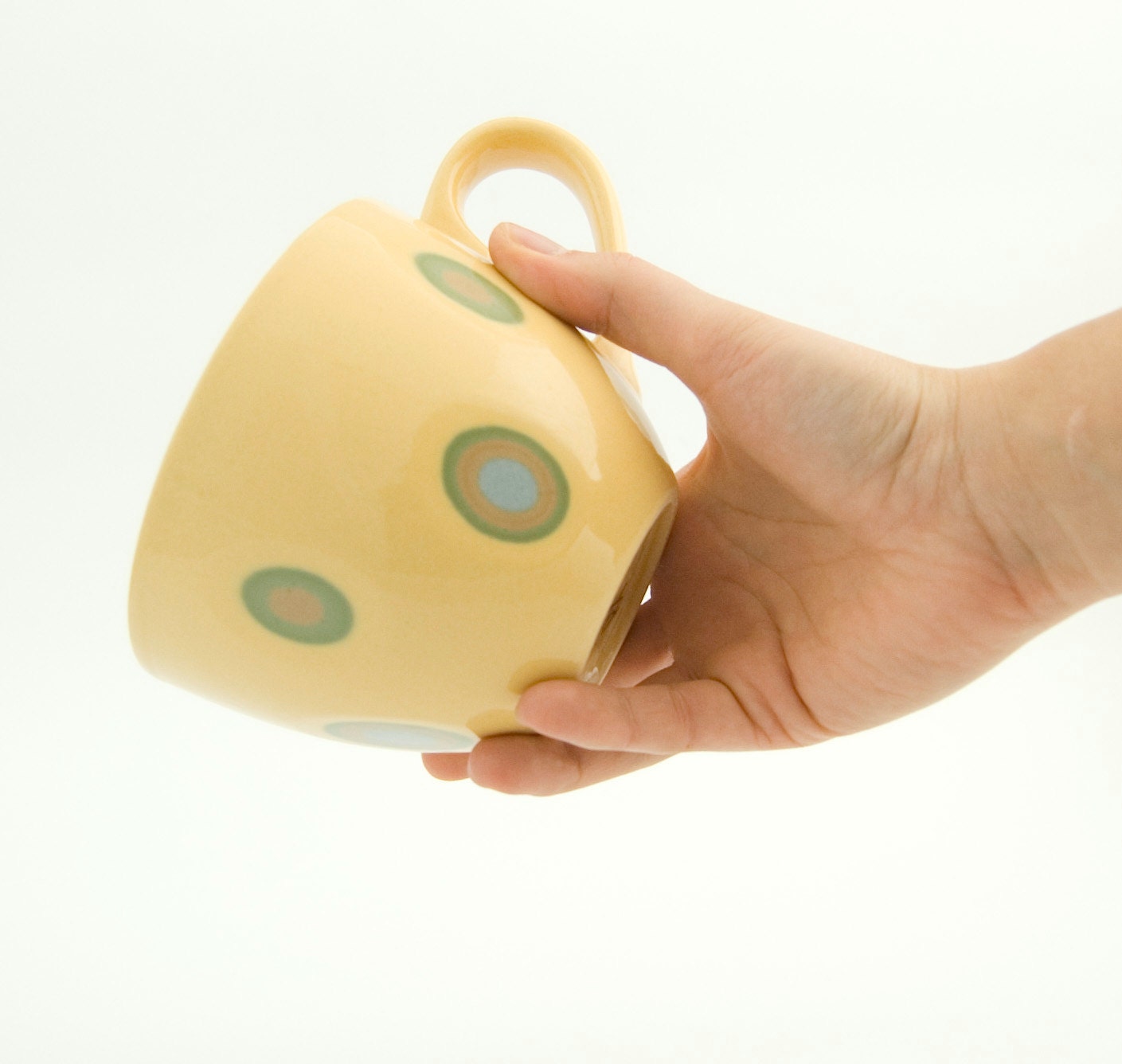 Ceramic stoneware cup coffee tea - unique handmade decorative textured kitchen pottery modern morning coffee - mandarin yellow