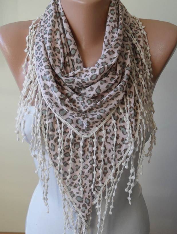 Cheetah Print Scarf with Beige Trim Edge